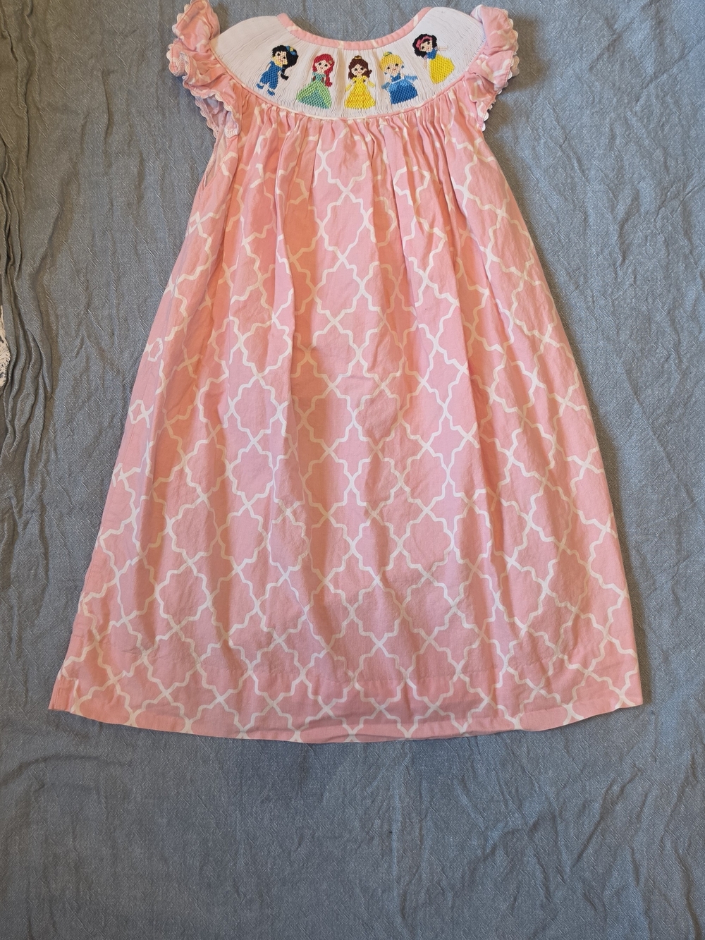Girls Pink Smocked Dress with Princess Embroidery
